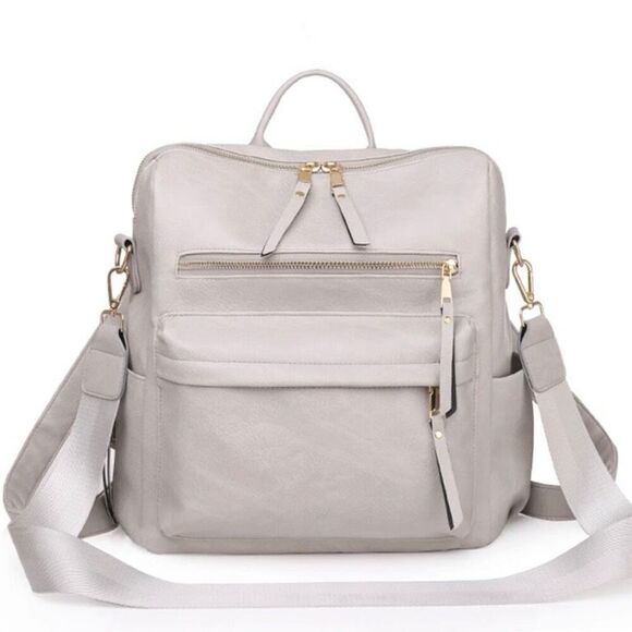 No Brand Handbags - Brand New Grey Leather Backpack With Adjustable Shoulder Tote Strap